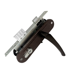 Замок врезной цилиндровый с защёлкой в комплекте с ручкой ЗВ4-70/07 (медь антик), 4 кл.